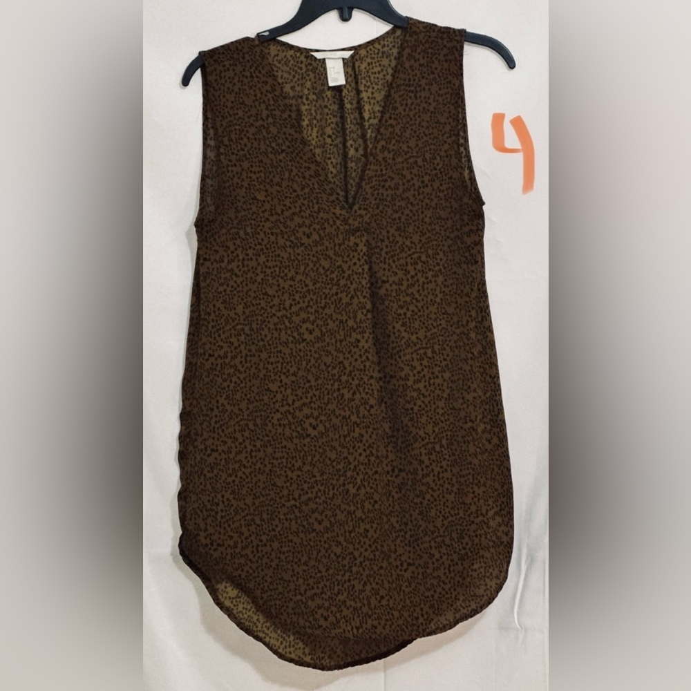 LADIES BROWN SLEEVELESS TOP WITH BLACK DESIGNS